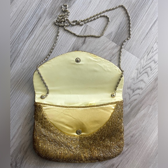 Delill 1950s Vintage Gold Hand Beaded Evening Clutch Purse with Chain - Picture 7 of 12